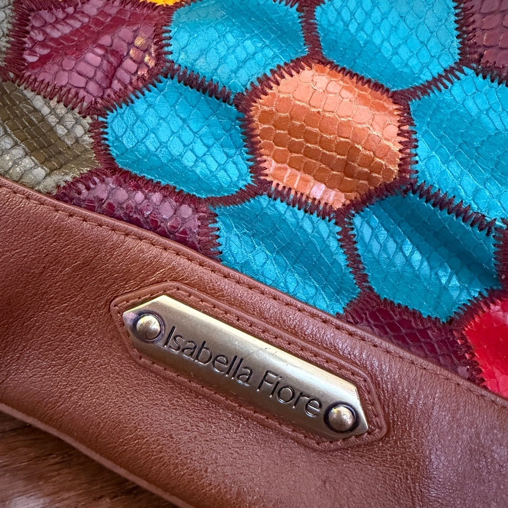 Isabella Fiore Turquoise, Brown & Orange Patchwork Shoulder Bag